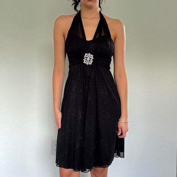 NWT Insanely cute early 2000s black sparkly halter dress by Speechless - Picture 1 of 8